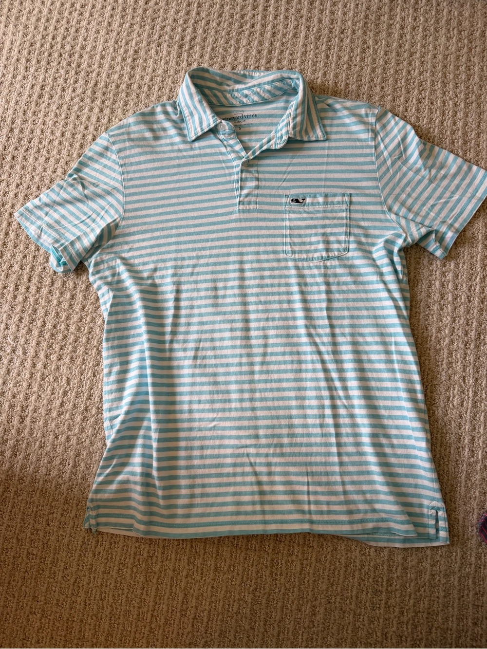 Vineyard Vines Striped Polo in Light Blue & White
